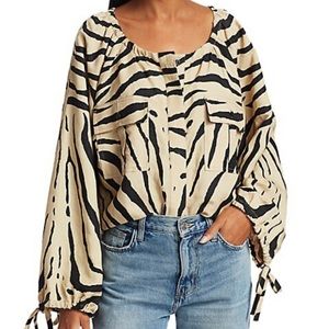 NWOT. Current/Elliot The Studio 338 Zebra Print Linen Blouse. Size 1 (small).